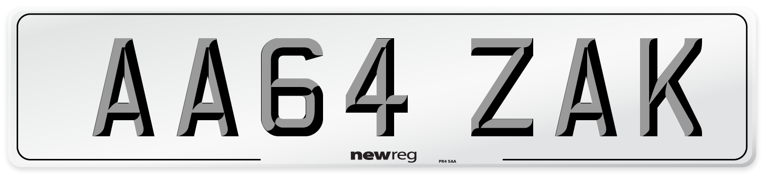 AA64 ZAK Number Plate from New Reg